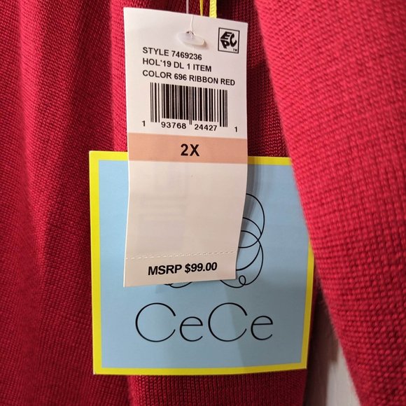 CeCe Really Red 3/4 Sleeve Cut-Out Bows Crewneck Sweater - size 2X NWT - Picture 6 of 10
